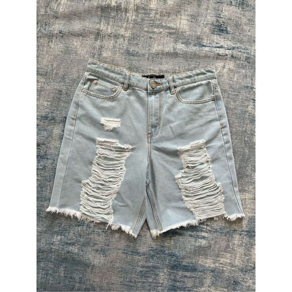Indigo Rein Light Wash High Rise Distressed Denim Shorts Size 29 / Juniors 11 - Picture 1 of 7